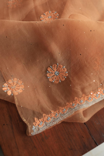 Fawn Shade Organza Silk Chikankari Unstitched Fabric