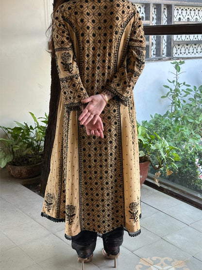 Fawn Shade Malmal Pearl Work Chikankari A Line Kalidar Kurta With Dupatta