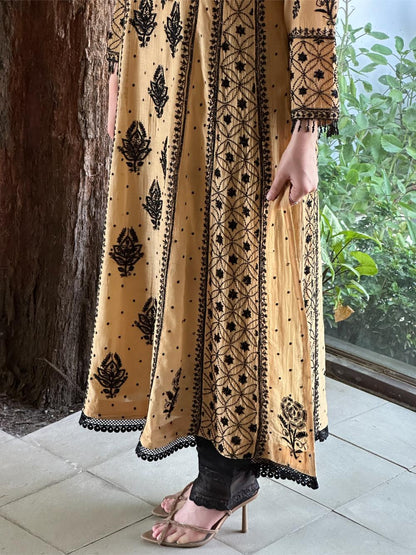 Fawn Shade Malmal Pearl Work Chikankari A Line Kalidar Kurta With Dupatta