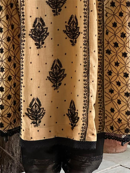 Fawn Shade Malmal Pearl Work Chikankari A Line Kalidar Kurta With Dupatta