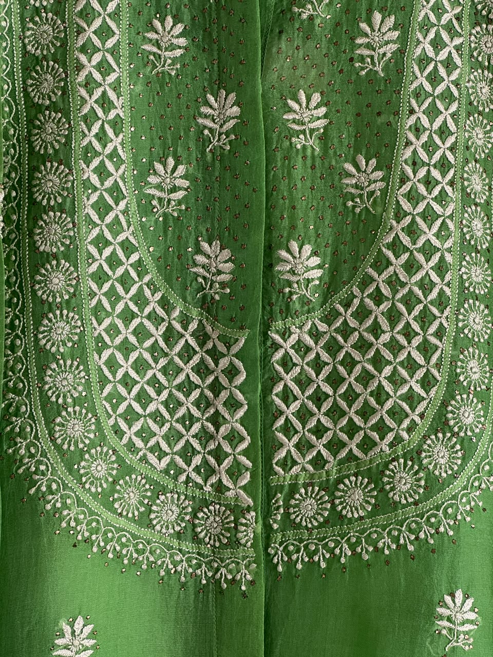 Fern Green Noor Organza Chikankari Collar Ready To Wear Short Top