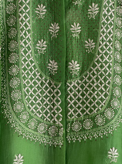 Fern Green Noor Organza Chikankari Collar Ready To Wear Short Top