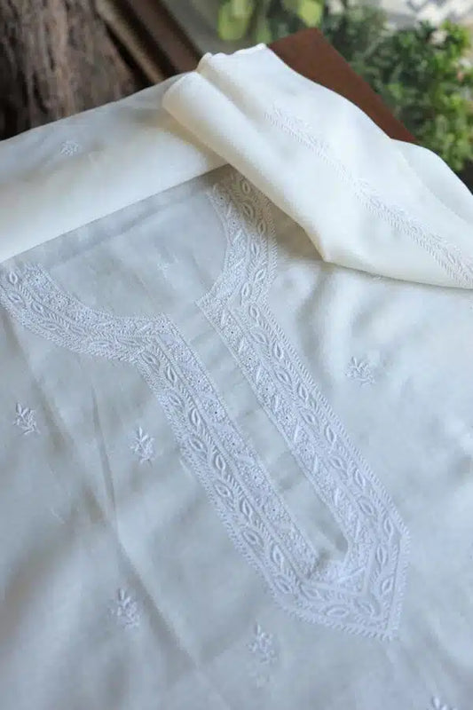 Fine Work Chikankari Chanderi Unstitched Men’s Kurtas Fabrics