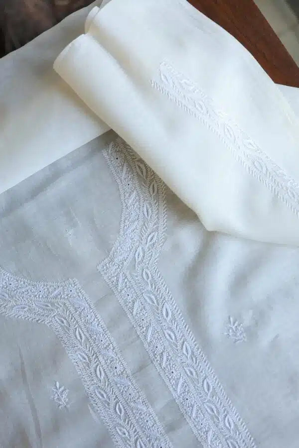 Fine Work Chikankari Chanderi Unstitched Men’s Kurtas Fabrics