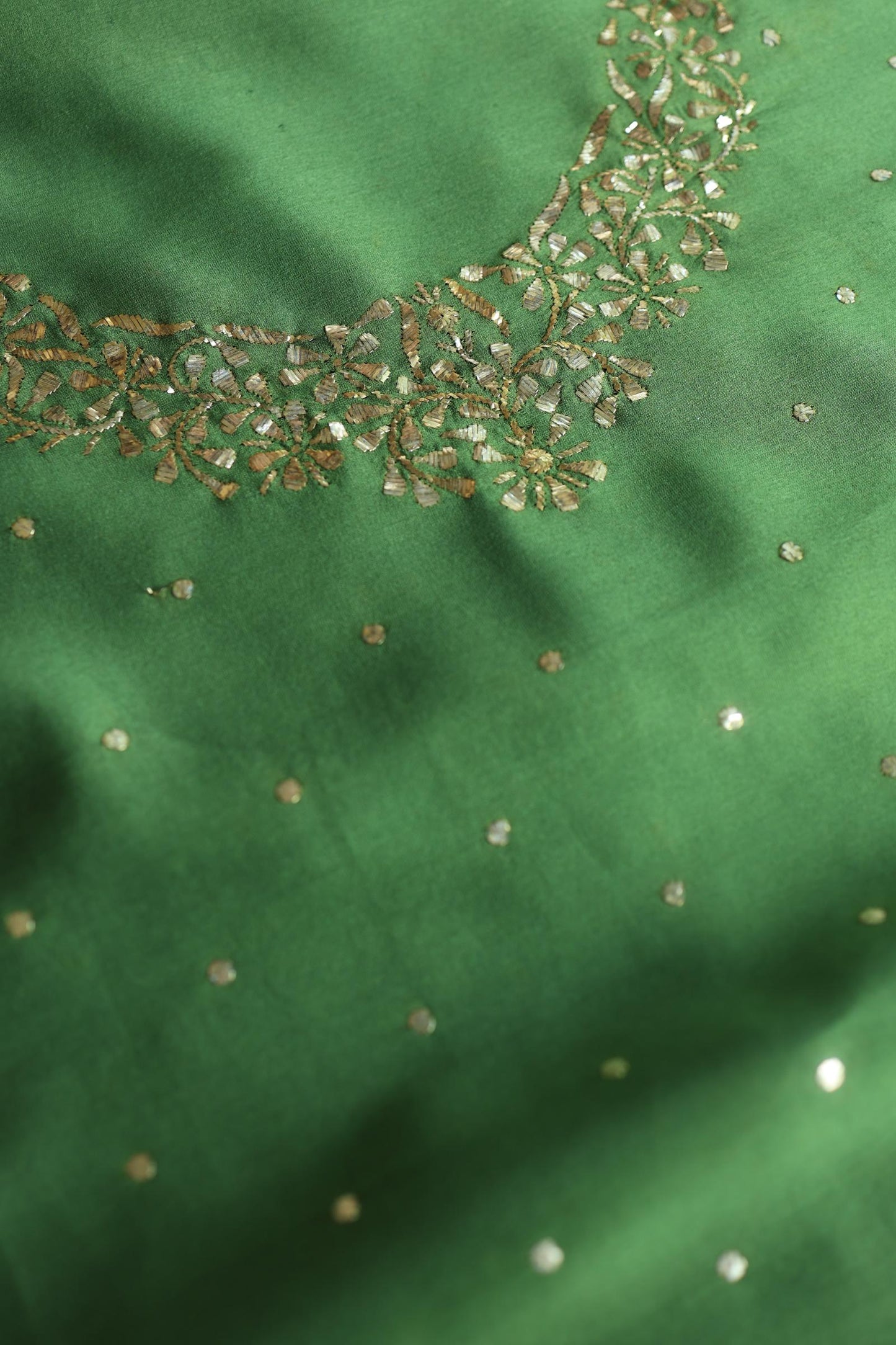 Forest Green Chanderi Silk Mukaish Badla Unstitched Fabrics