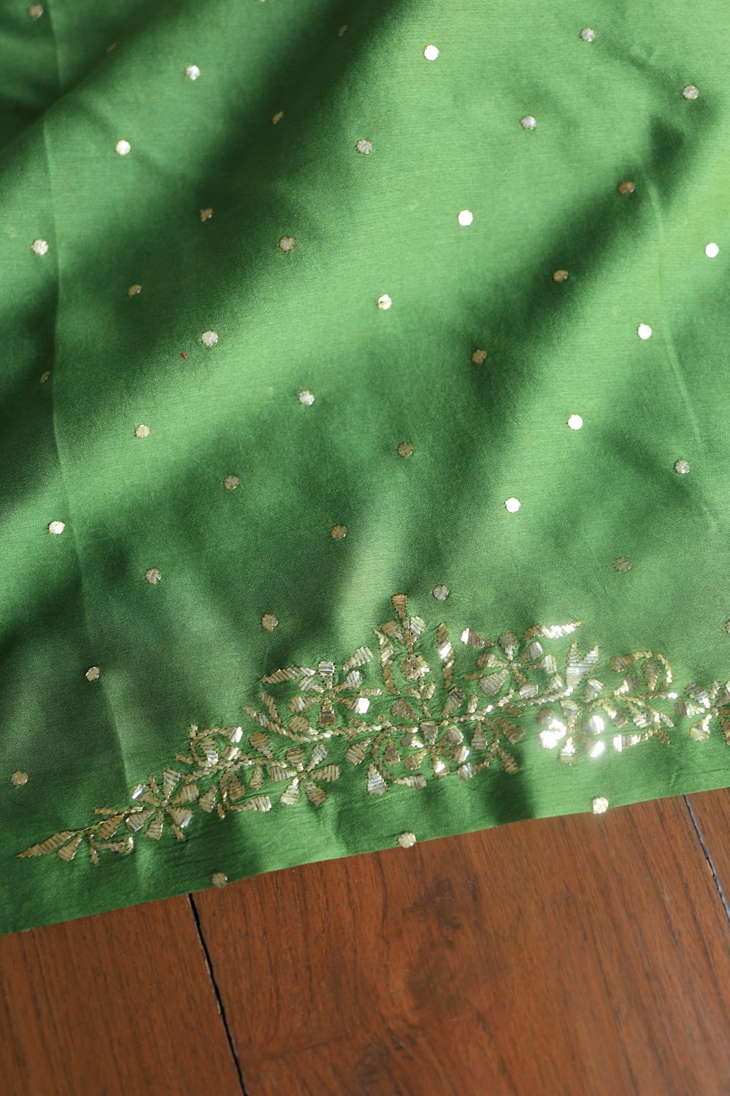 Forest Green Chanderi Silk Mukaish Badla Unstitched Fabrics
