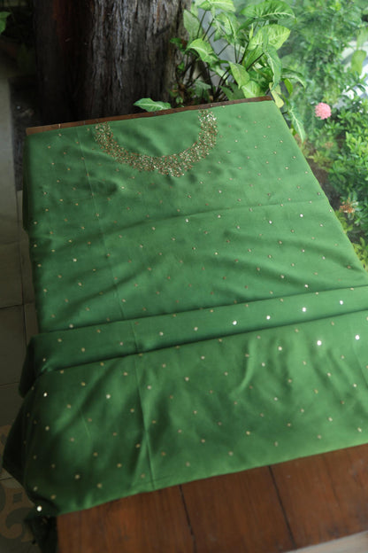 Forest Green Chanderi Silk Mukaish Badla Unstitched Fabrics