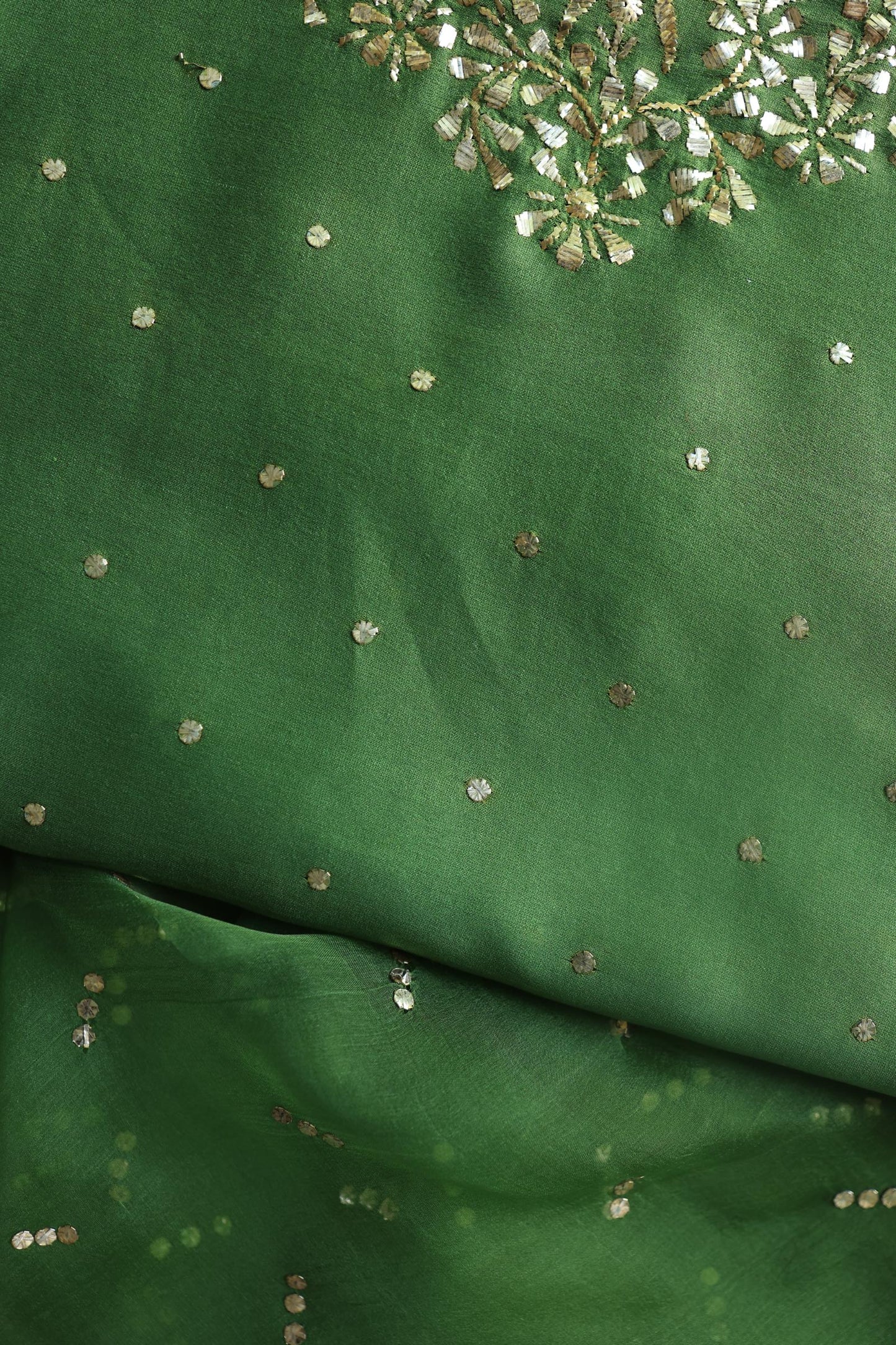 Forest Green Chanderi Silk Mukaish Badla Unstitched Fabrics