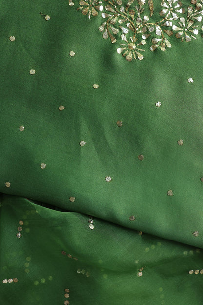 Forest Green Chanderi Silk Mukaish Badla Unstitched Fabrics