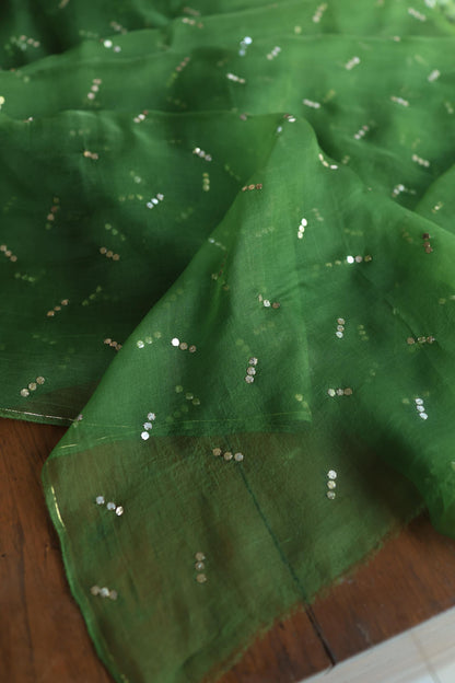 Forest Green Chanderi Silk Mukaish Badla Unstitched Fabrics