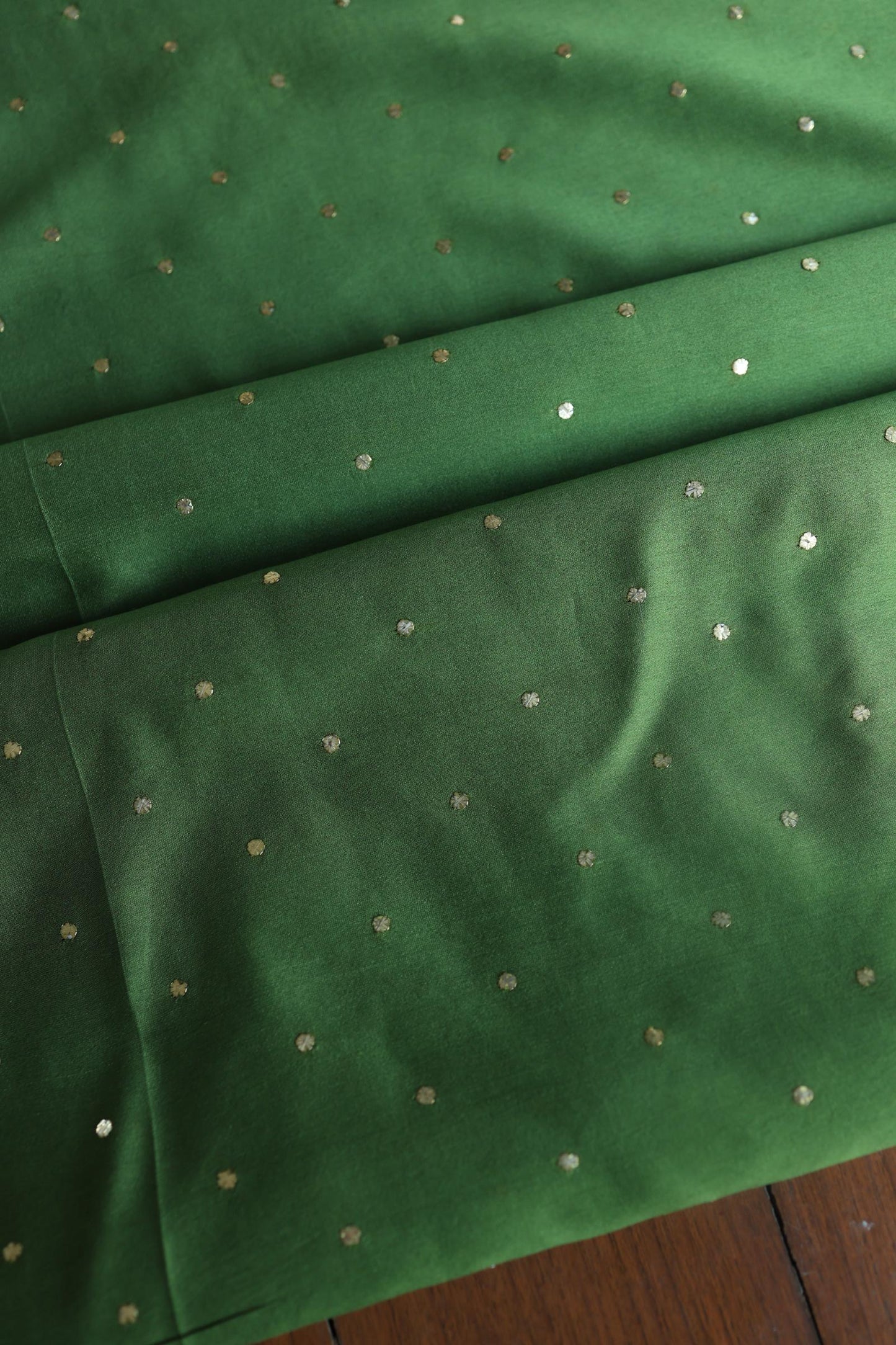 Forest Green Chanderi Silk Mukaish Badla Unstitched Fabrics
