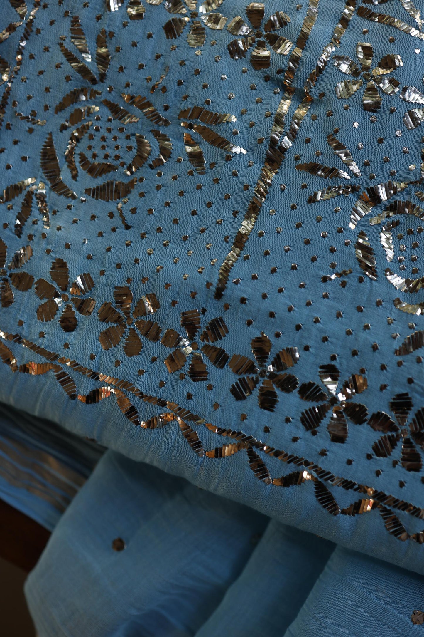 Fountain Blue Chanderi Silk Mukaish Badla Unstitched Fabric