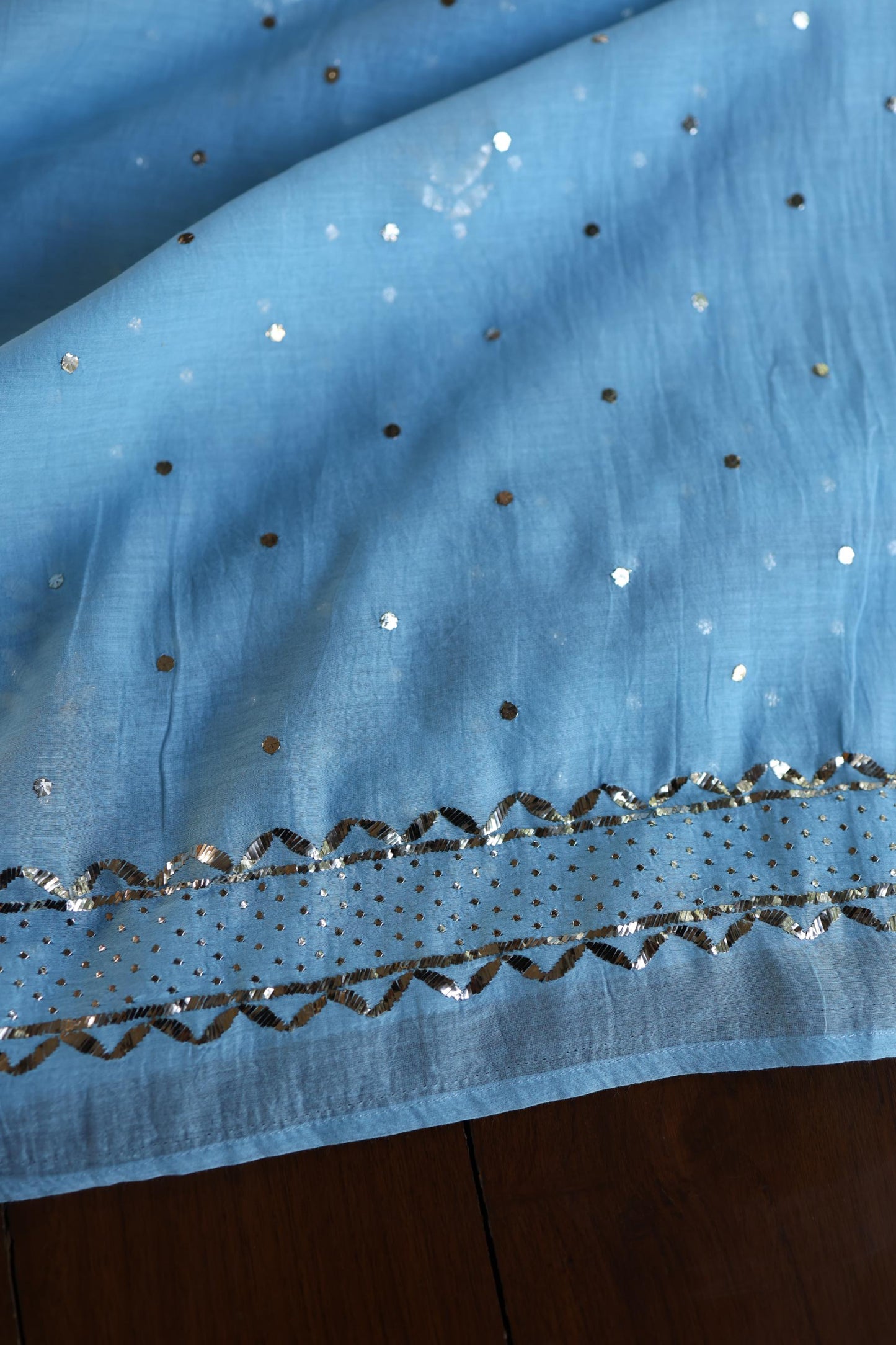 Fountain Blue Chanderi Silk Mukaish Badla Unstitched Fabric