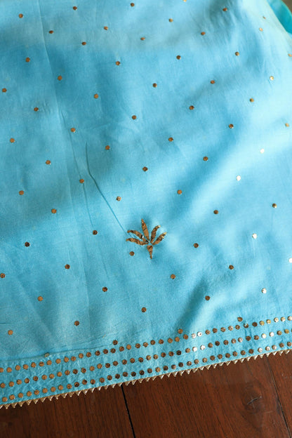 Fountain Blue Chanderi Silk Mukaish Badla Unstitched Fabrics