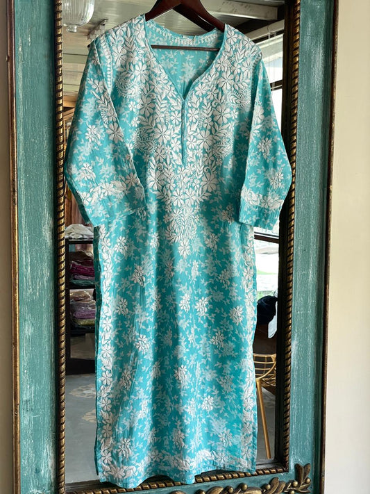 Fountain Blue Chikankari Cotton Kurta