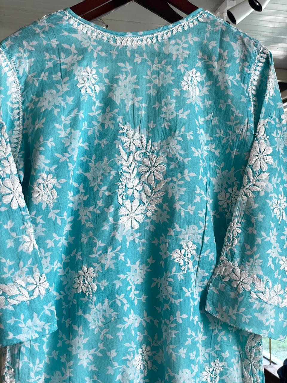 Fountain Blue Chikankari Cotton Kurta