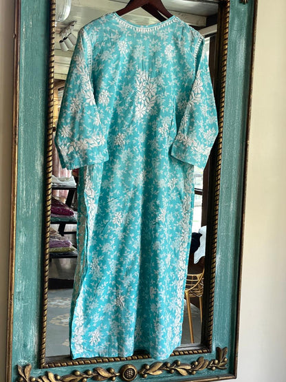 Fountain Blue Chikankari Cotton Kurta