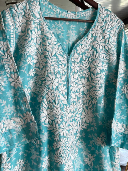 Fountain Blue Chikankari Cotton Kurta