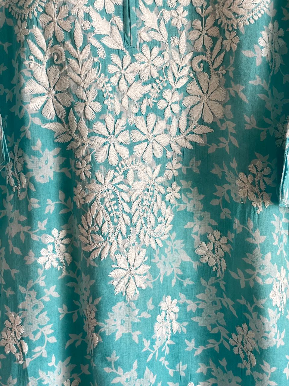 Fountain Blue Chikankari Cotton Kurta