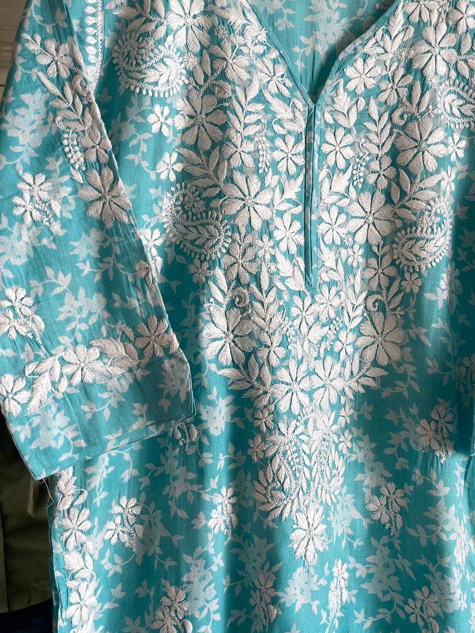 Fountain Blue Chikankari Cotton Kurta