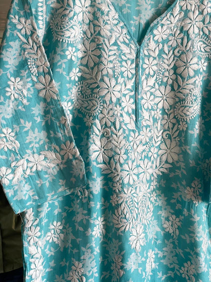 Fountain Blue Chikankari Cotton Kurta