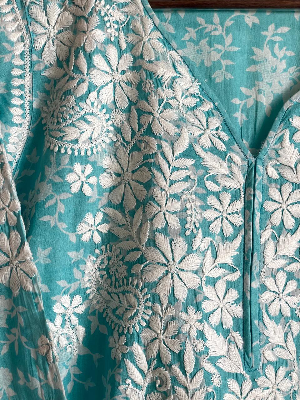 Fountain Blue Chikankari Cotton Kurta