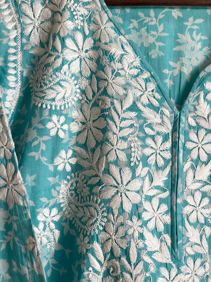 Fountain Blue Chikankari Cotton Kurta