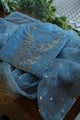 Fountain Blue Shade Chanderi Silk Mukaish Badla Unstitched Fabric