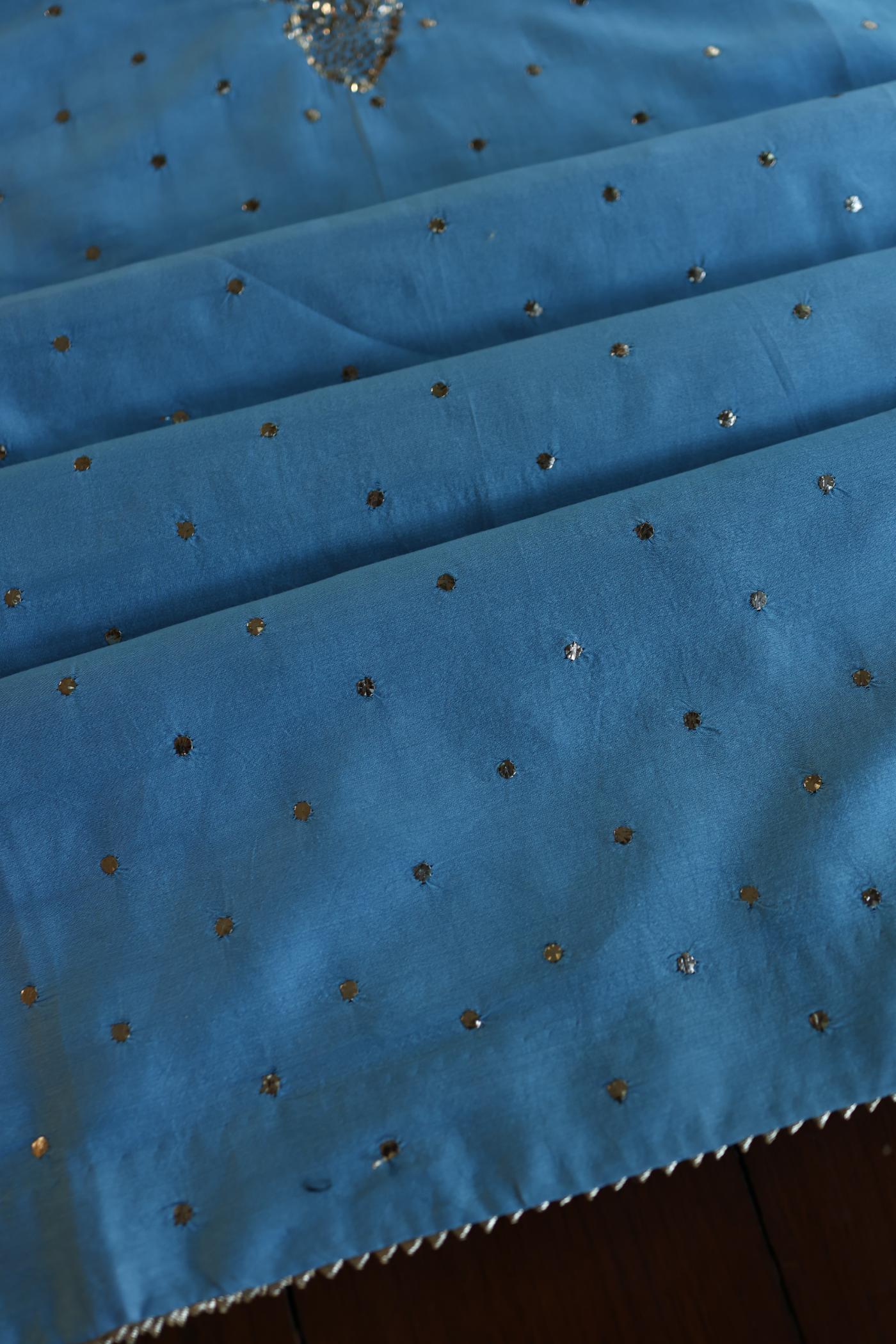 Fountain Blue Shade Chanderi Silk Mukaish Badla Unstitched Fabric
