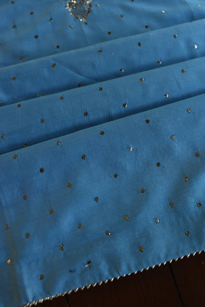 Fountain Blue Shade Chanderi Silk Mukaish Badla Unstitched Fabric