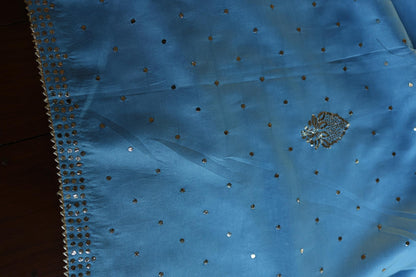 Fountain Blue Shade Chanderi Silk Mukaish Badla Unstitched Fabric
