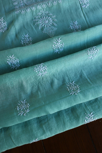 Fountain Blue Shade Mal Cotton Fine Chikankari With Kamdani Work Unstitched Fabric