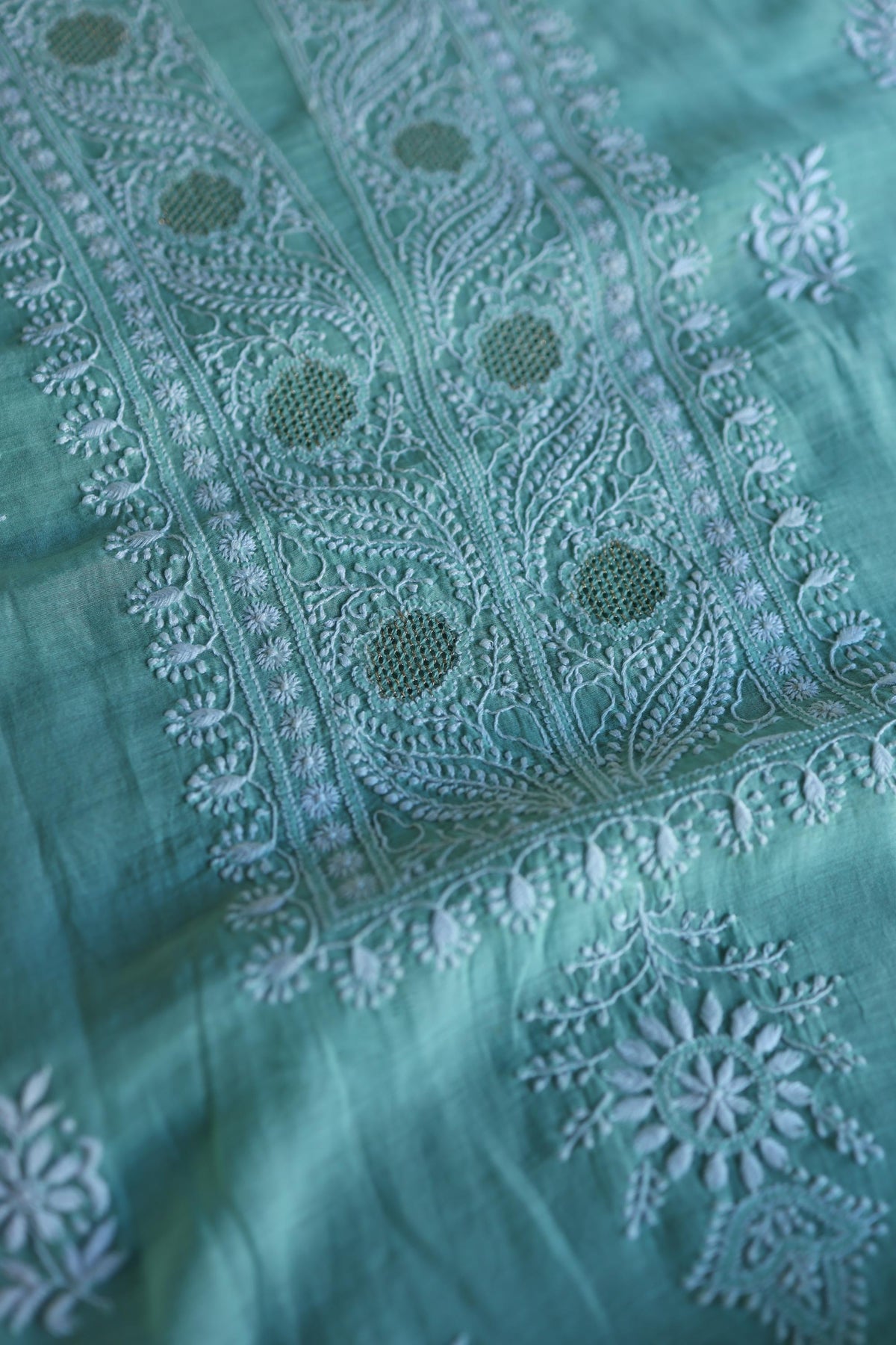 Fountain Blue Shade Mal Cotton Fine Chikankari With Kamdani Work Unstitched Fabric