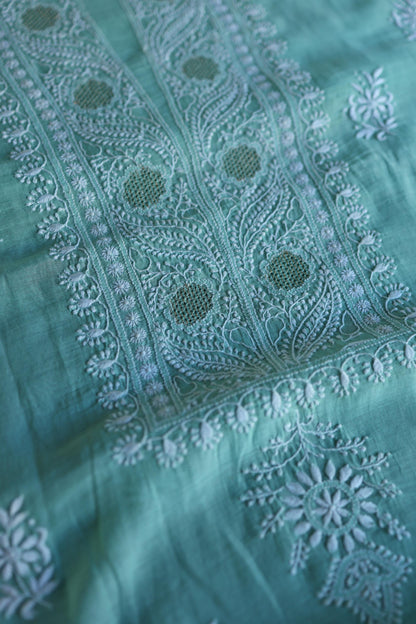 Fountain Blue Shade Mal Cotton Fine Chikankari With Kamdani Work Unstitched Fabric
