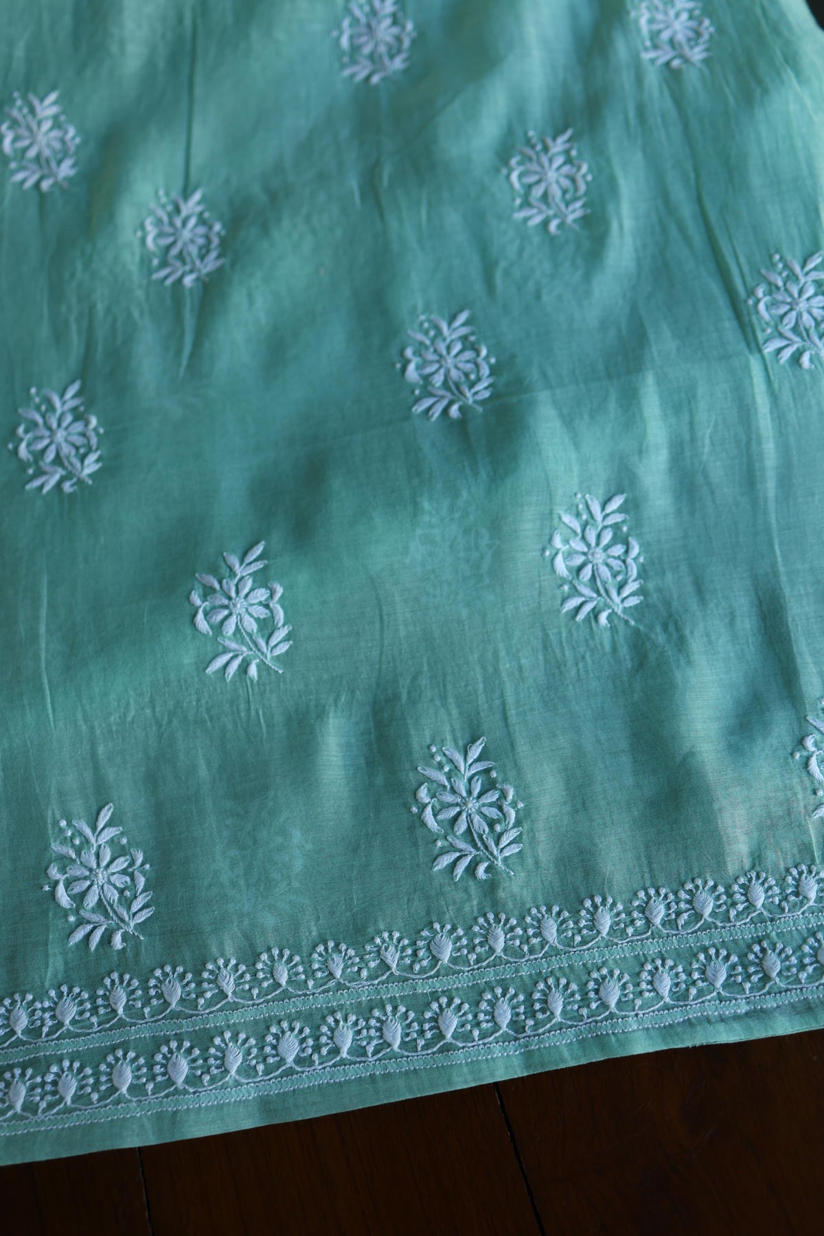 Fountain Blue Shade Mal Cotton Fine Chikankari With Kamdani Work Unstitched Fabric