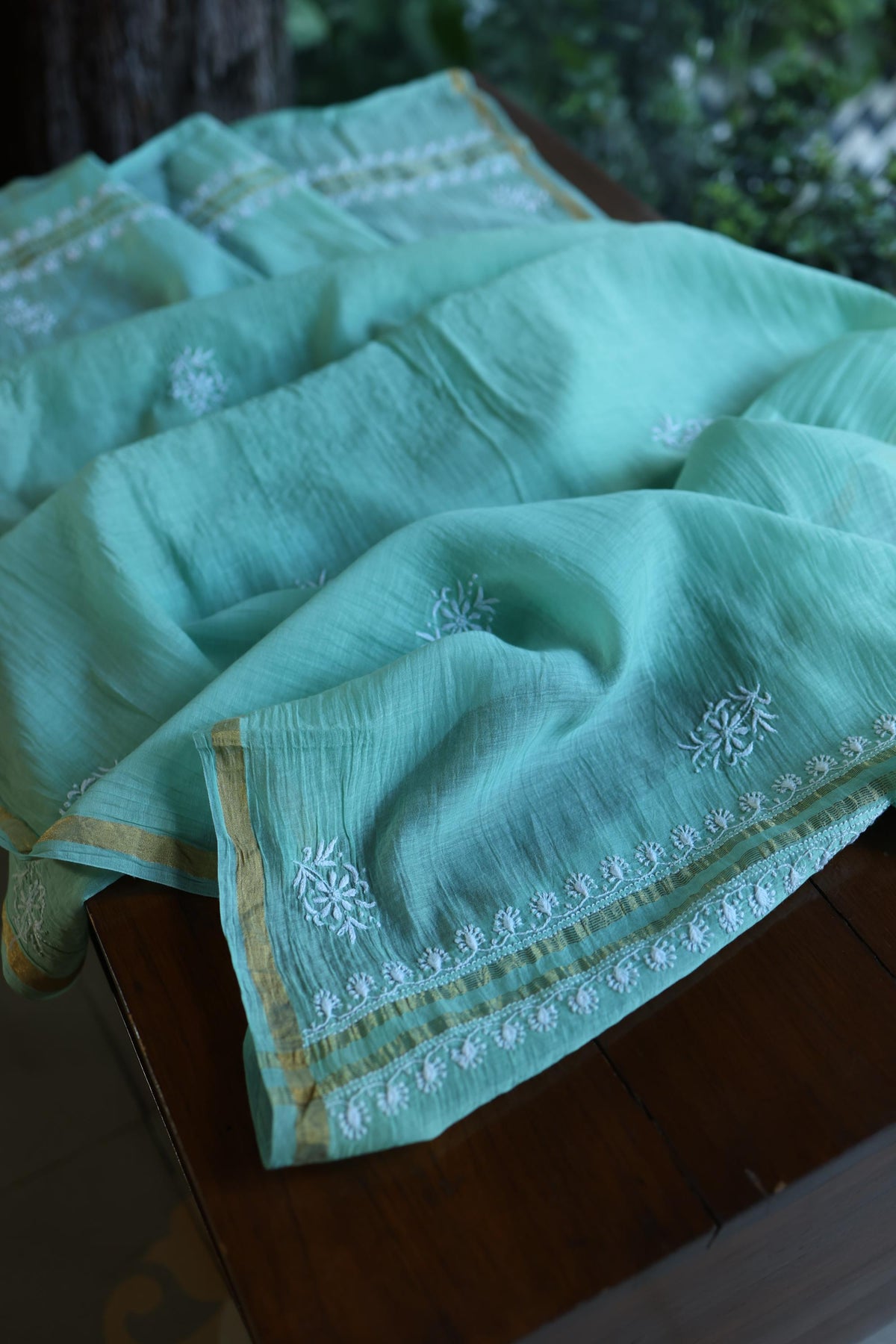 Fountain Blue Shade Mal Cotton Fine Chikankari With Kamdani Work Unstitched Fabric