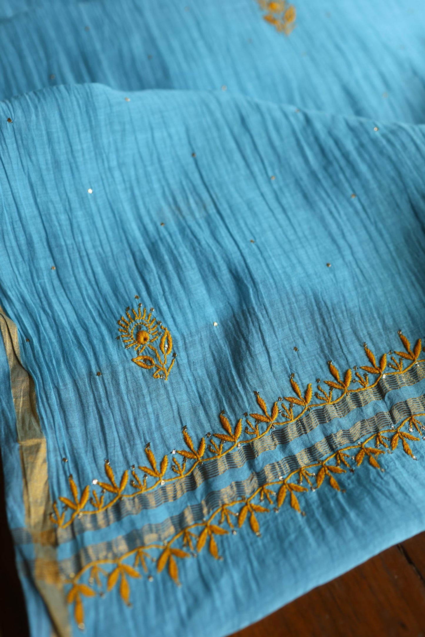 Fountain Blue Shade Mal Cotton Fine Chikankari With Kamdani Work Unstitched Fabric