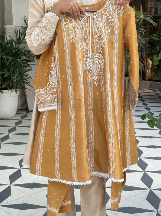 Gold Yellow Chanderi Chikankari Co-Ord Sets