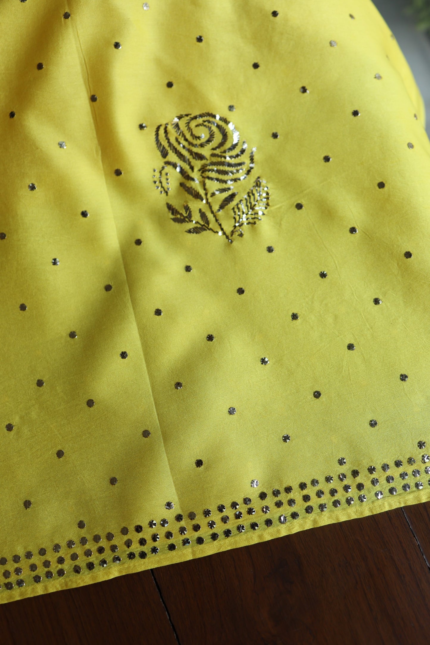 Gold Yellow Chanderi Silk Mukaish Badla Unstitched Fabric