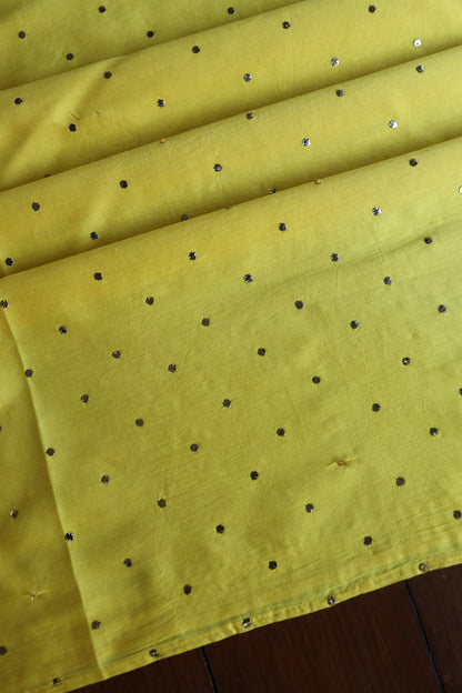 Gold Yellow Chanderi Silk Mukaish Badla Unstitched Fabric
