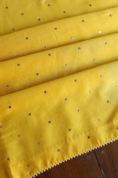 Gold Yellow Chanderi Silk Mukaish Badla Unstitched Fabric