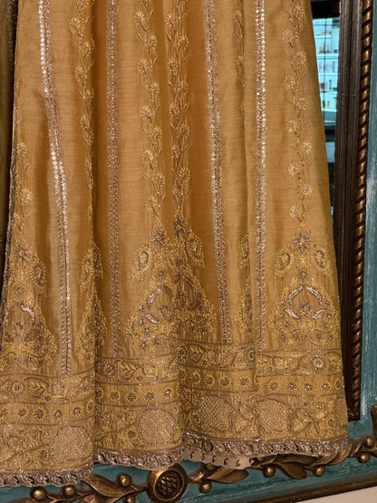 Gold Yellow Moonga Silk Chikankari Anarkali With Dupatta