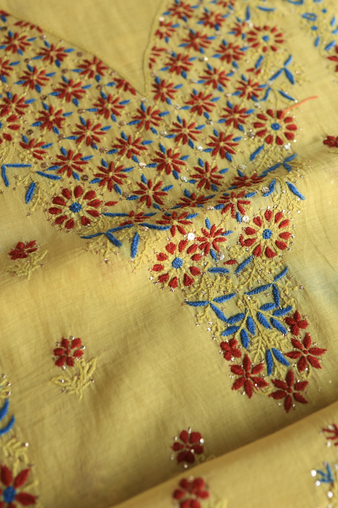 Gold Yellow Mul Chanderi Silk Kalamkari Unstitched Kurta Dupatta Set
