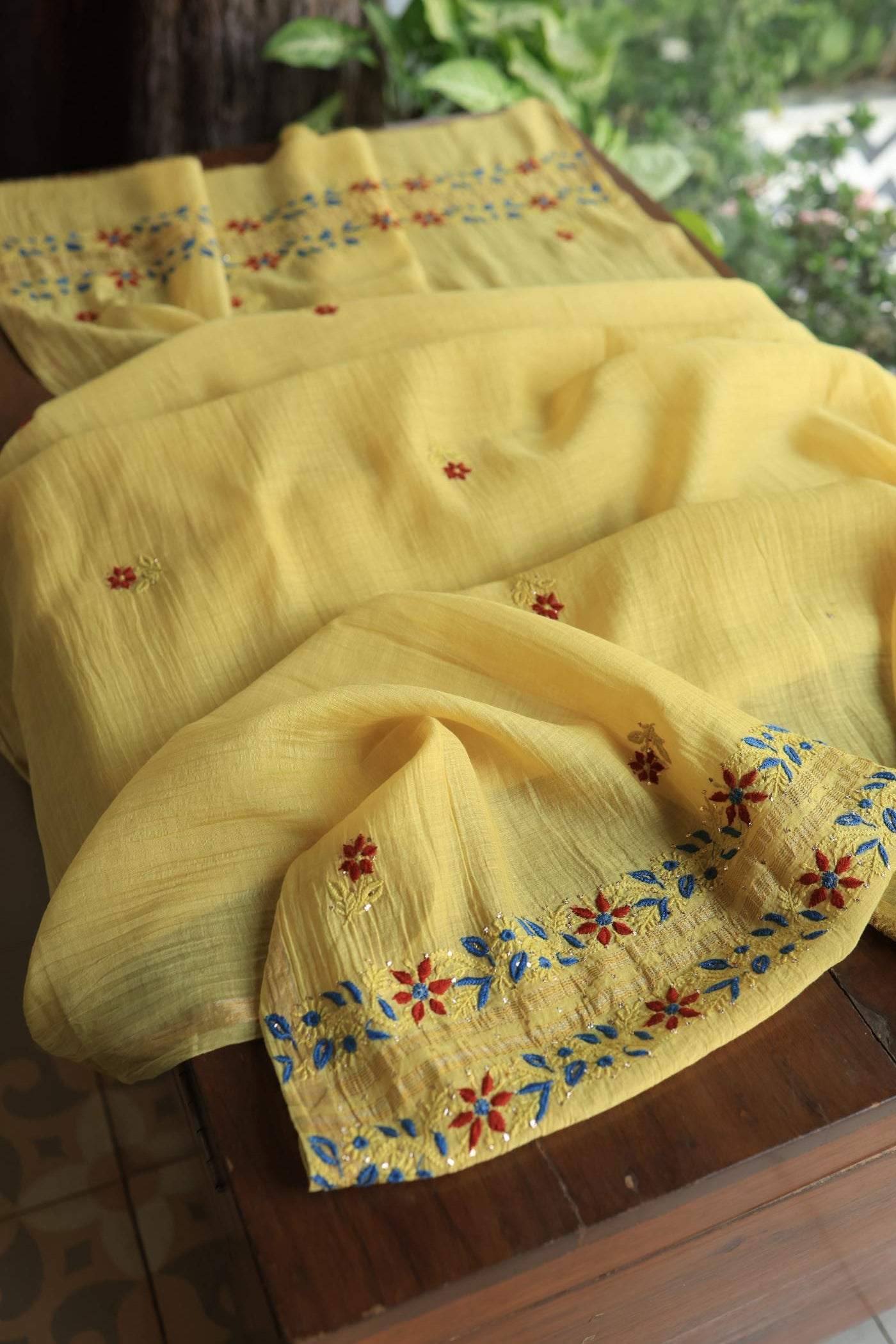 Gold Yellow Mul Chanderi Silk Kalamkari Unstitched Kurta Dupatta Set