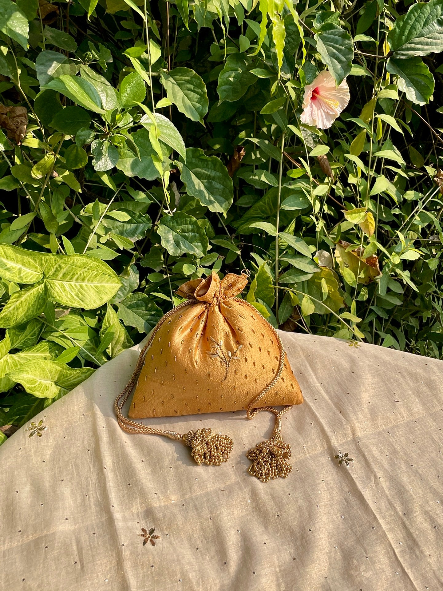 Gold Yellow Raw Silk Zardosi Polti Bags