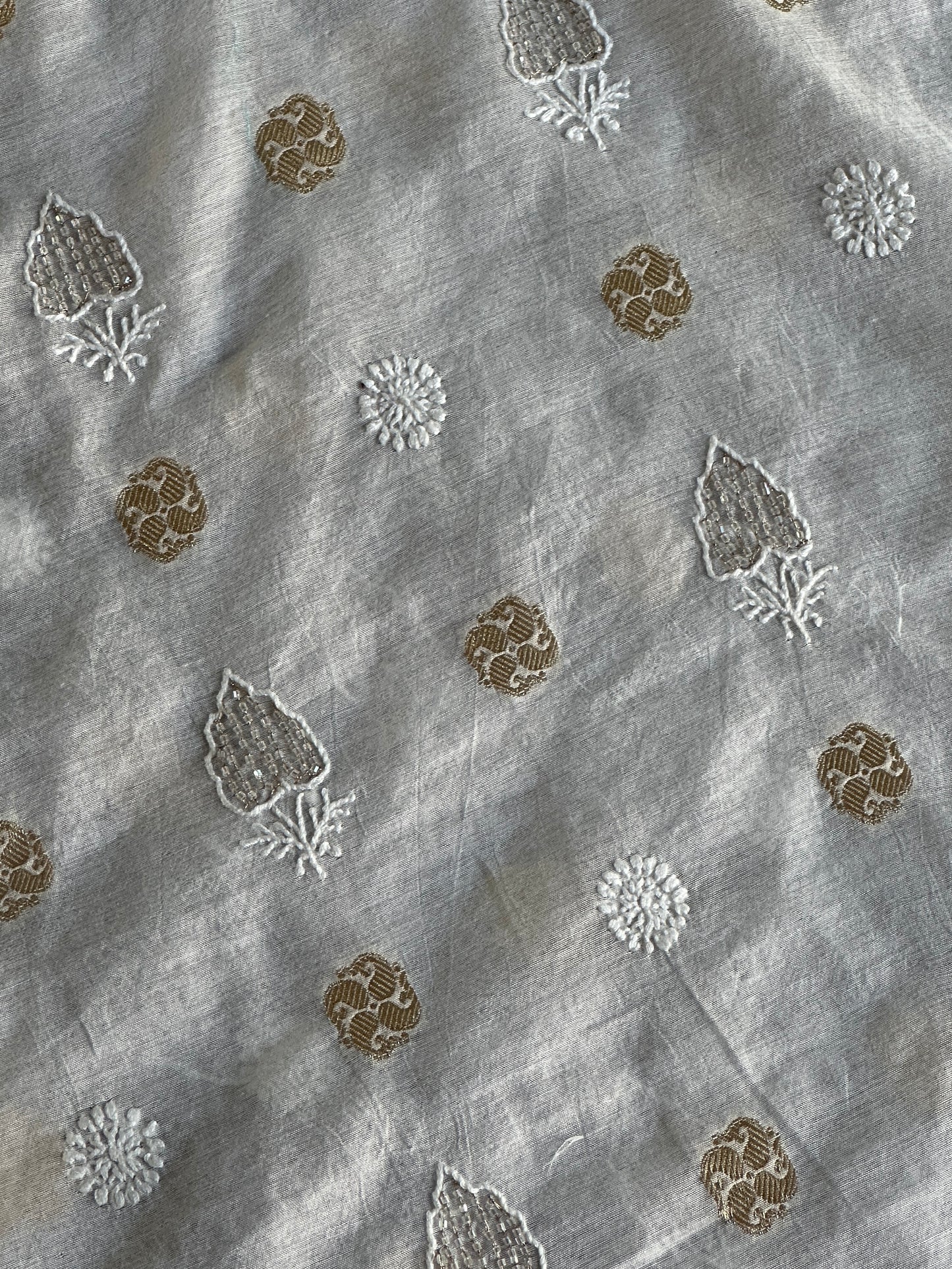 Golden & Off White Zari Chanderi Unisex Chikankari Unstitched Men’s Kurta Fabric