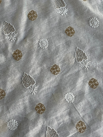 Golden & Off White Zari Chanderi Unisex Chikankari Unstitched Men’s Kurta Fabric