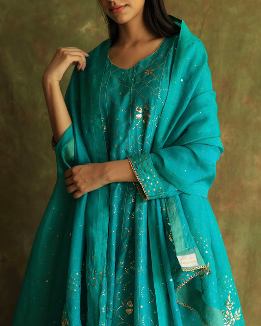 Green Noor Organza Mukaish Badla Anarkali With Dupatta