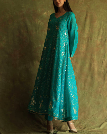 Green Noor Organza Mukaish Badla Anarkali With Dupatta