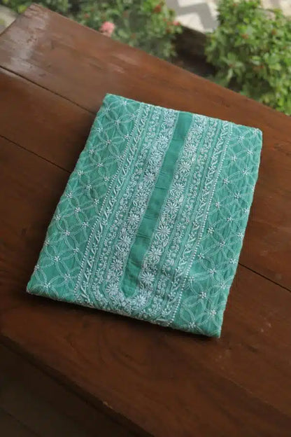 Green All Over Chikankari Malmal Unstitched Men's Kurtas Fabric